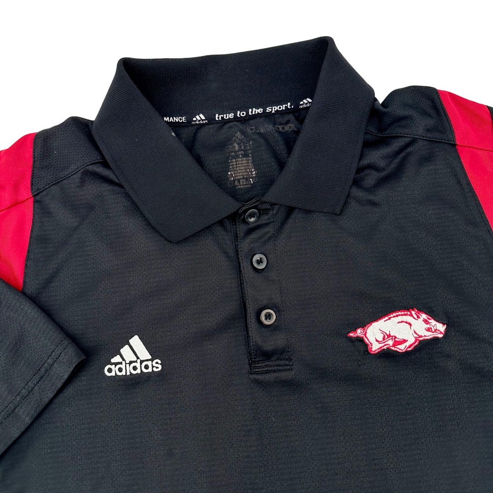 Adidas Arkansas Razorbacks Mens‎ XL Polo Shirt Black Red ClimaCool 1968A 08